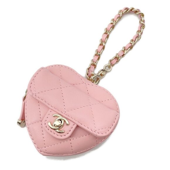 CHANEL Matelasse Mini Heart Bag Charm Lambskin Pink - Picture 2 of 10
